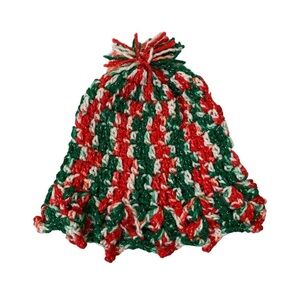 handmade red green Christmas theme crocheted beanie